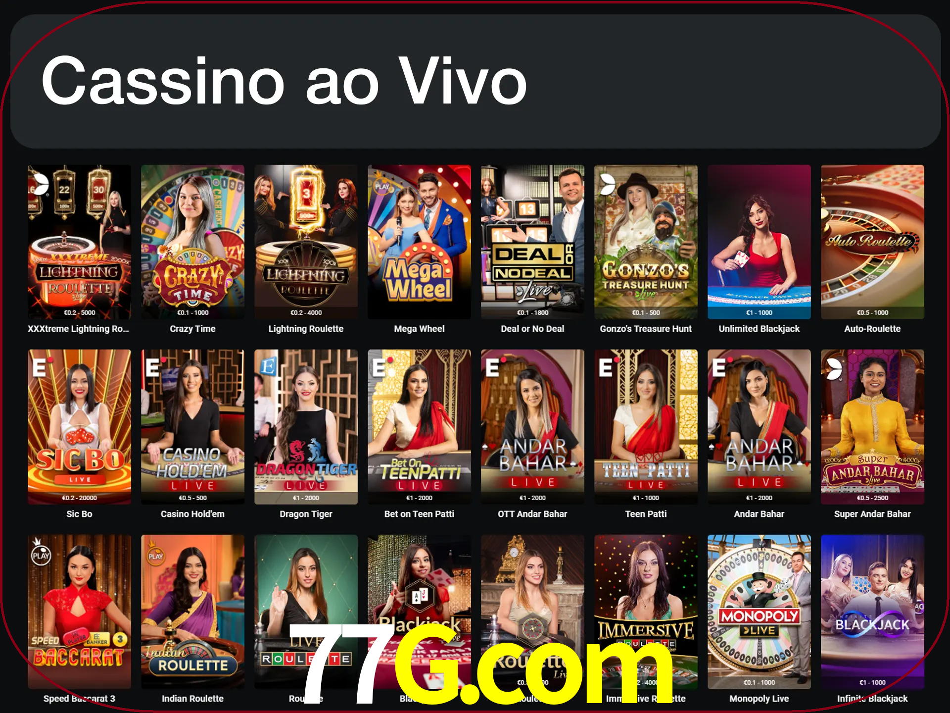 Jogue jogos de cassino com um verdadeiro dealer.