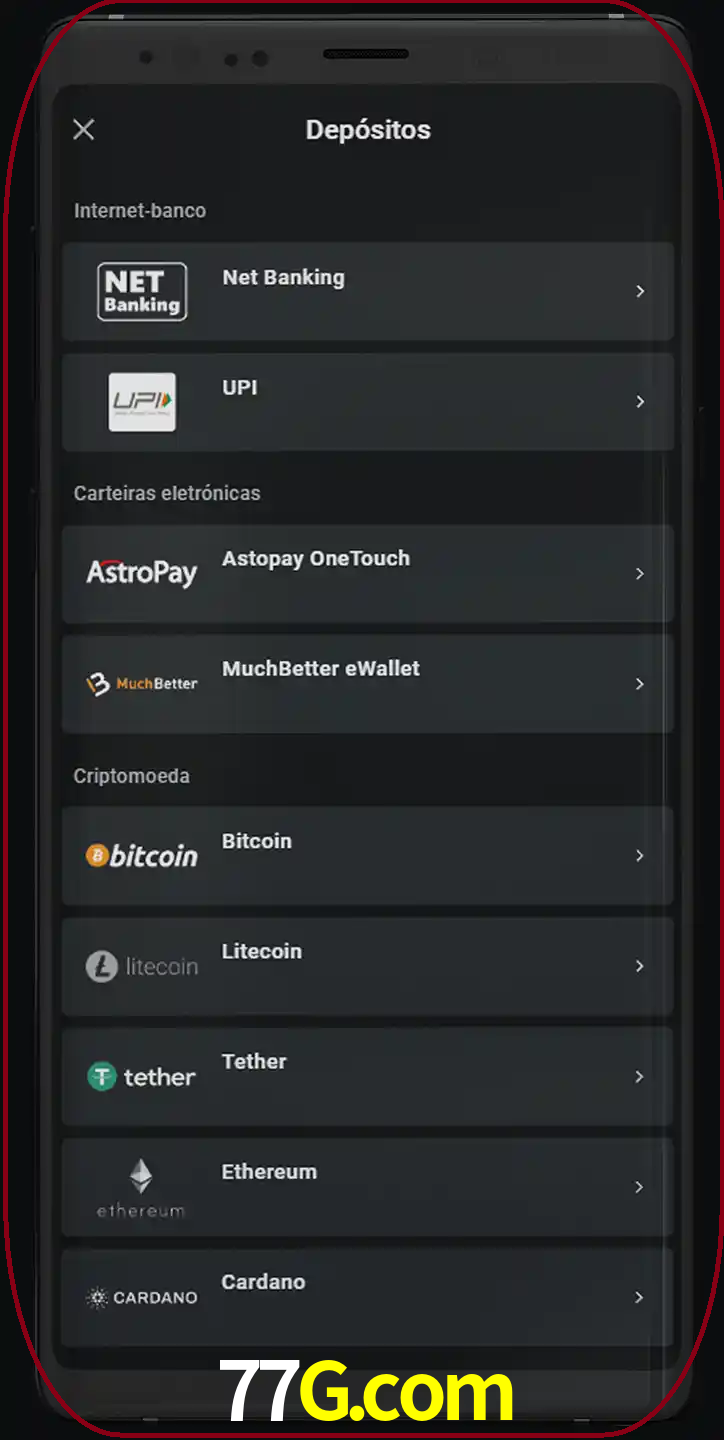 Você pode usar métodos alternativos de depósito.